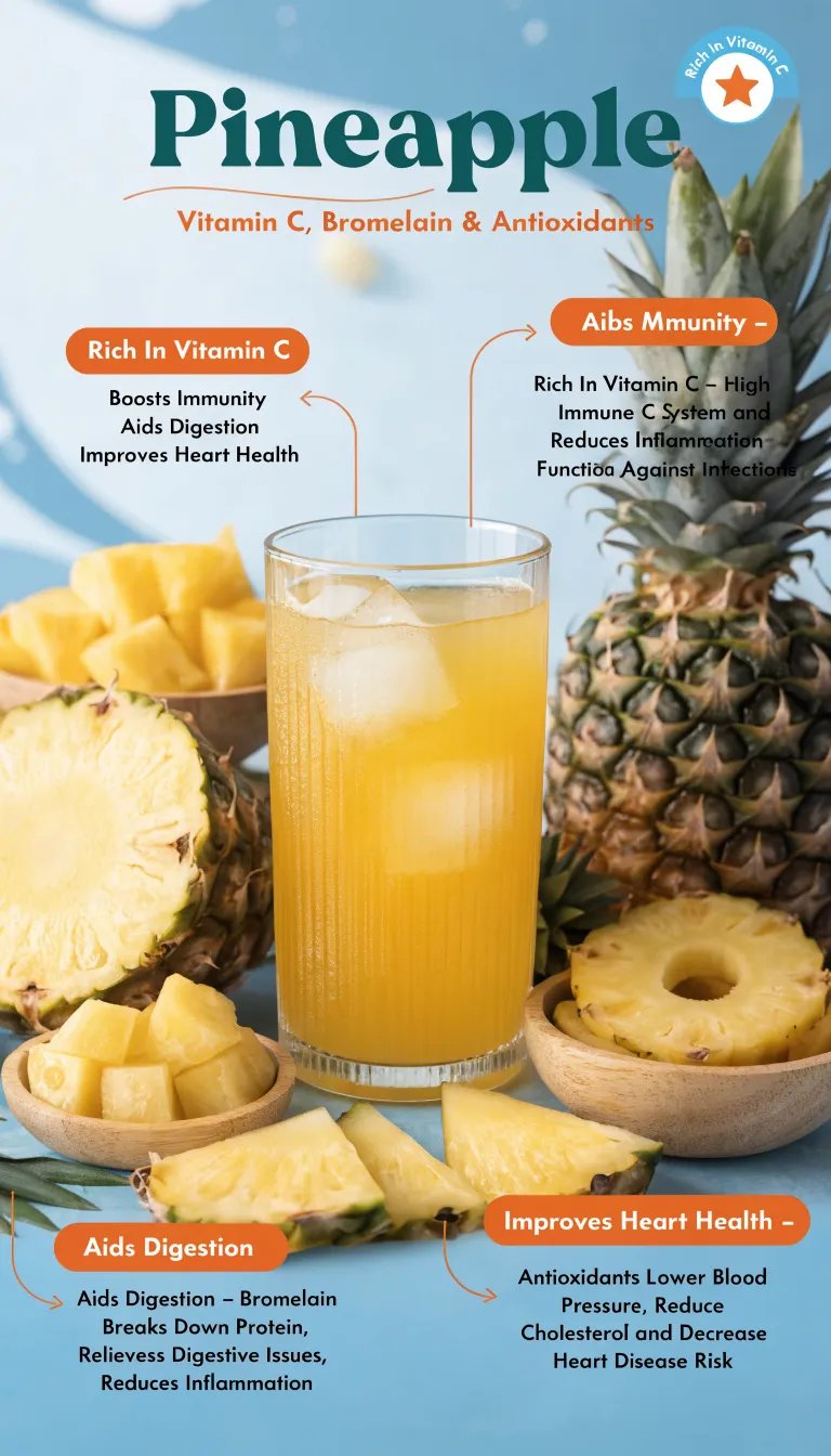 Fresh pineapple and other fruits used for a smoothie